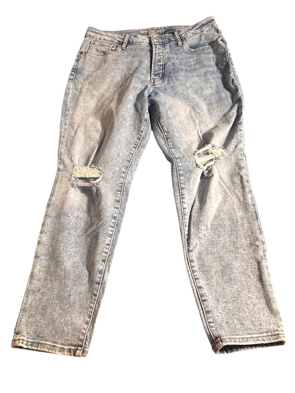 Old Navy High-Waisted O.G. Straight Distressed Jeans Light Acid Wash 14